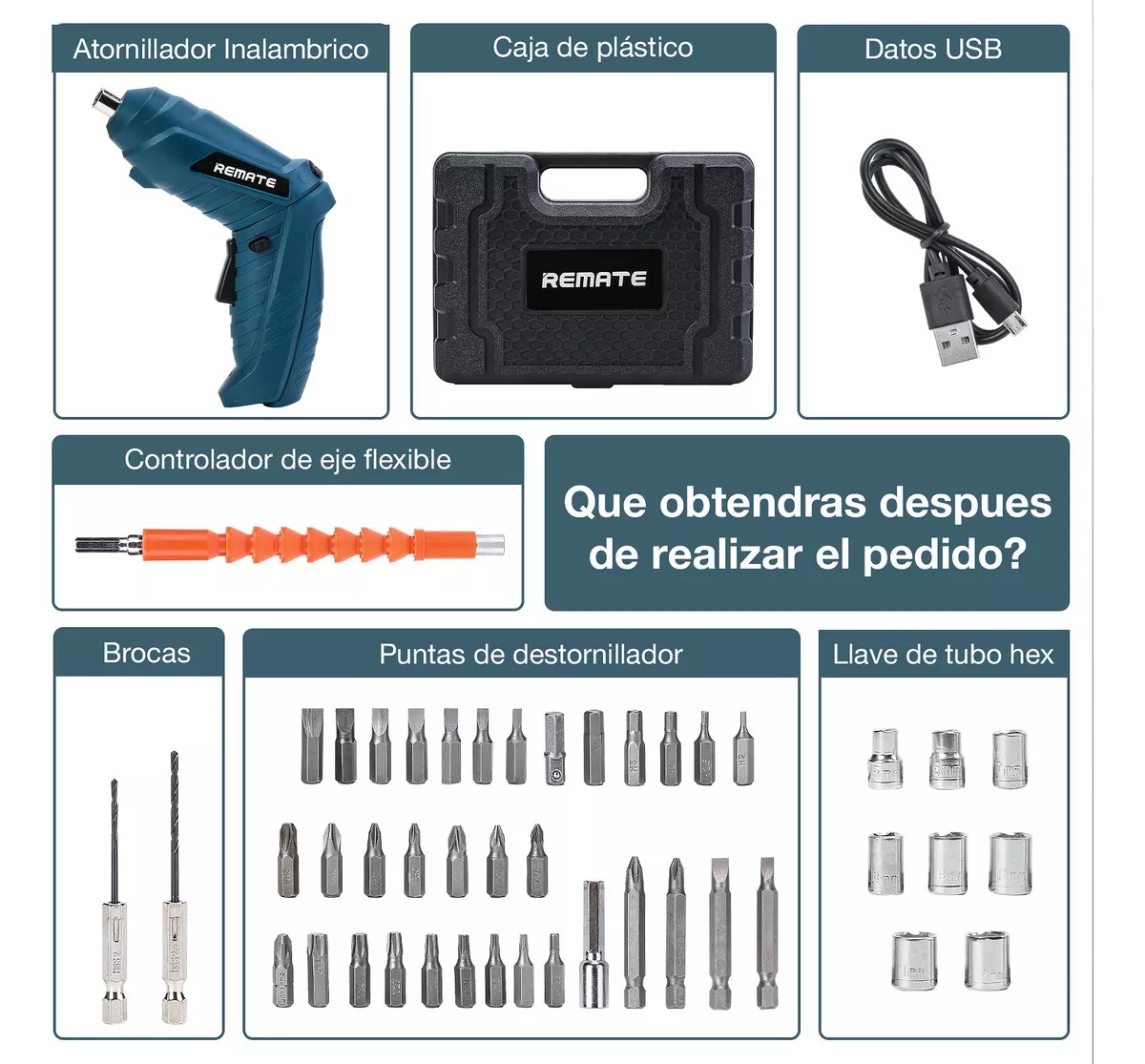 Kit De Desarmador Eléctrico Inalámbrico De 3.6v, 46 Piezas Color Azul