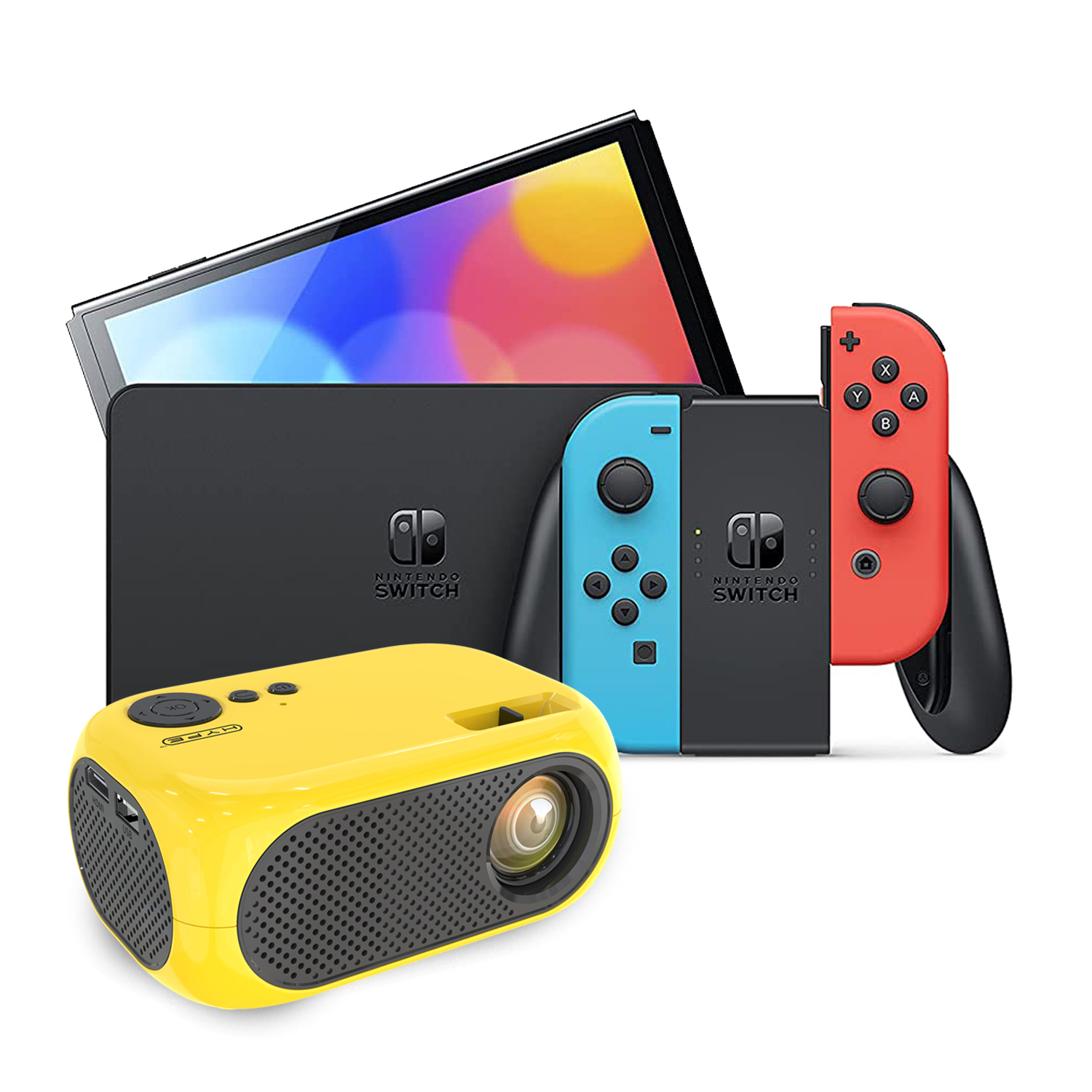 Nintendo Switch Oled 64Gb Neón Azul/Rojo Más Proyector Amarillo