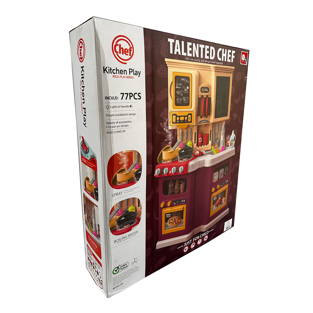 Cocinita Talented Chef 922-139 con Luz y Sonido Guinda 77 pz.