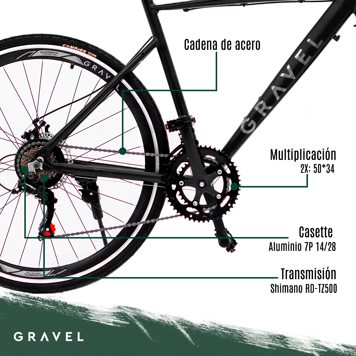 Bicicleta De Ruta Gravel Asphalt R700  51 Cm Color Negro mate Tamaño del cuadro 51 cm.