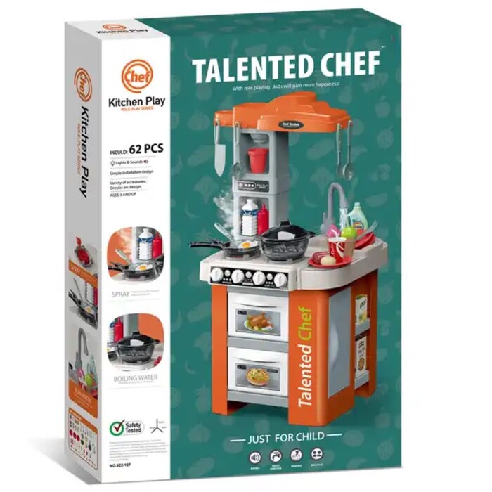 Cocinita Talented Chef 922-127 con Luz y Sonido Naranja 67 pz.