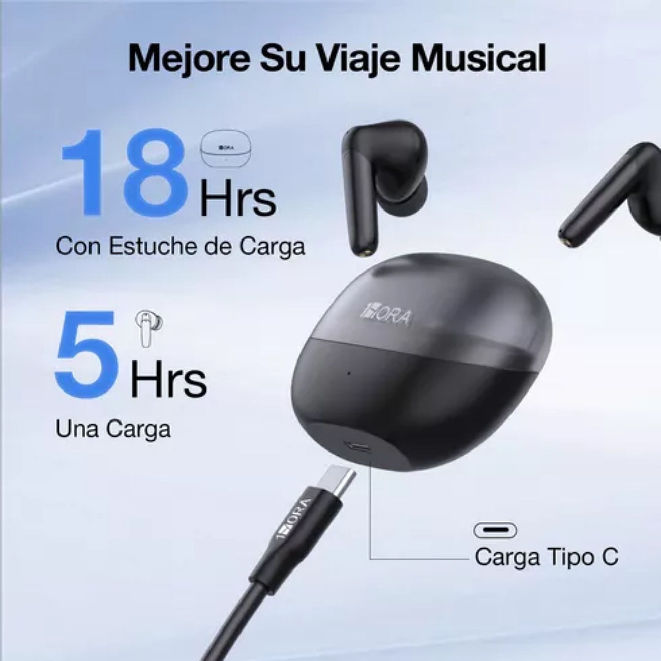 Audífonos In-ear Inalámbricos Bluetooth 5.3 Negro 1hora Aut20