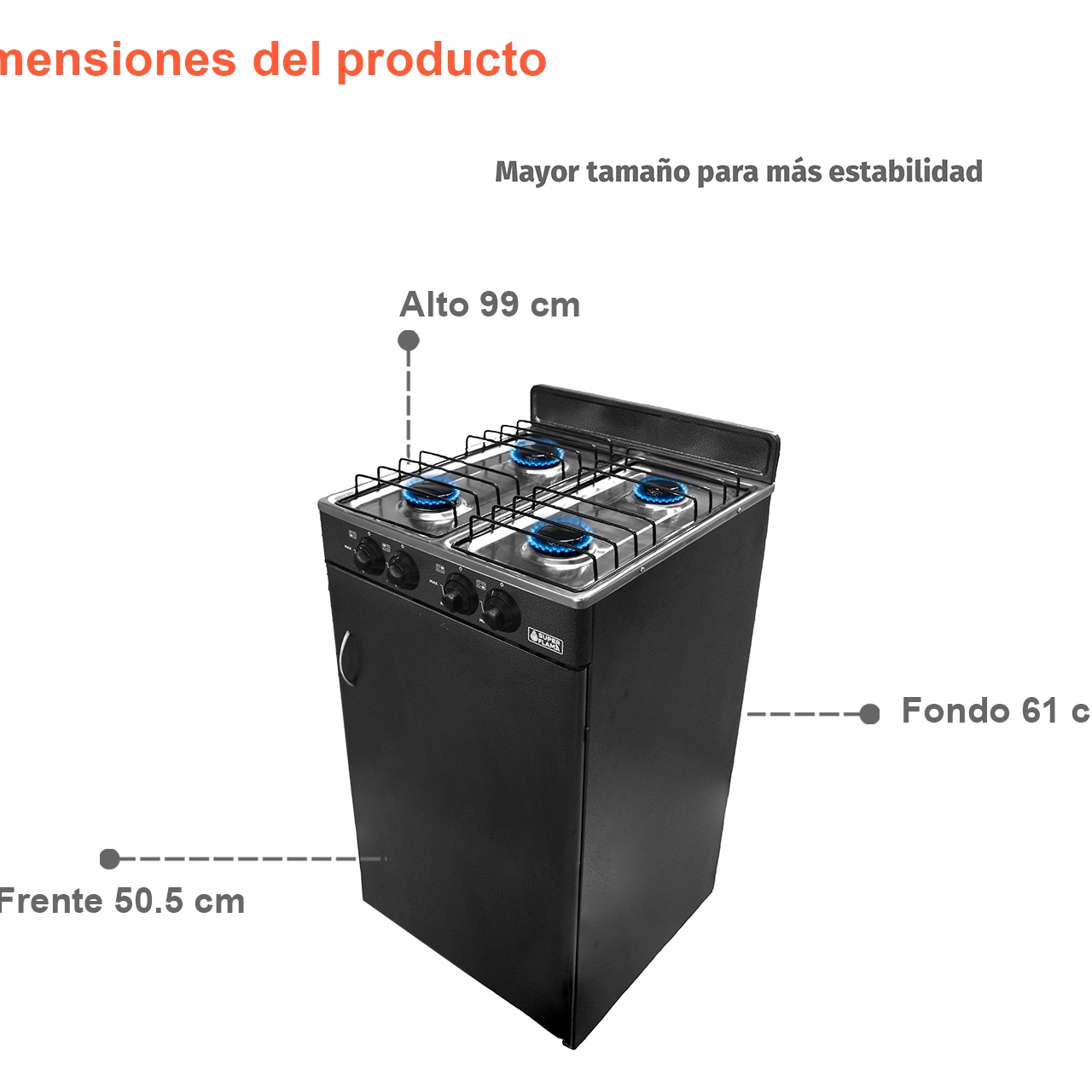 Estufa de Gabinete Super Flama GABY-CA-N 4 Quemadores Negro ORTY*