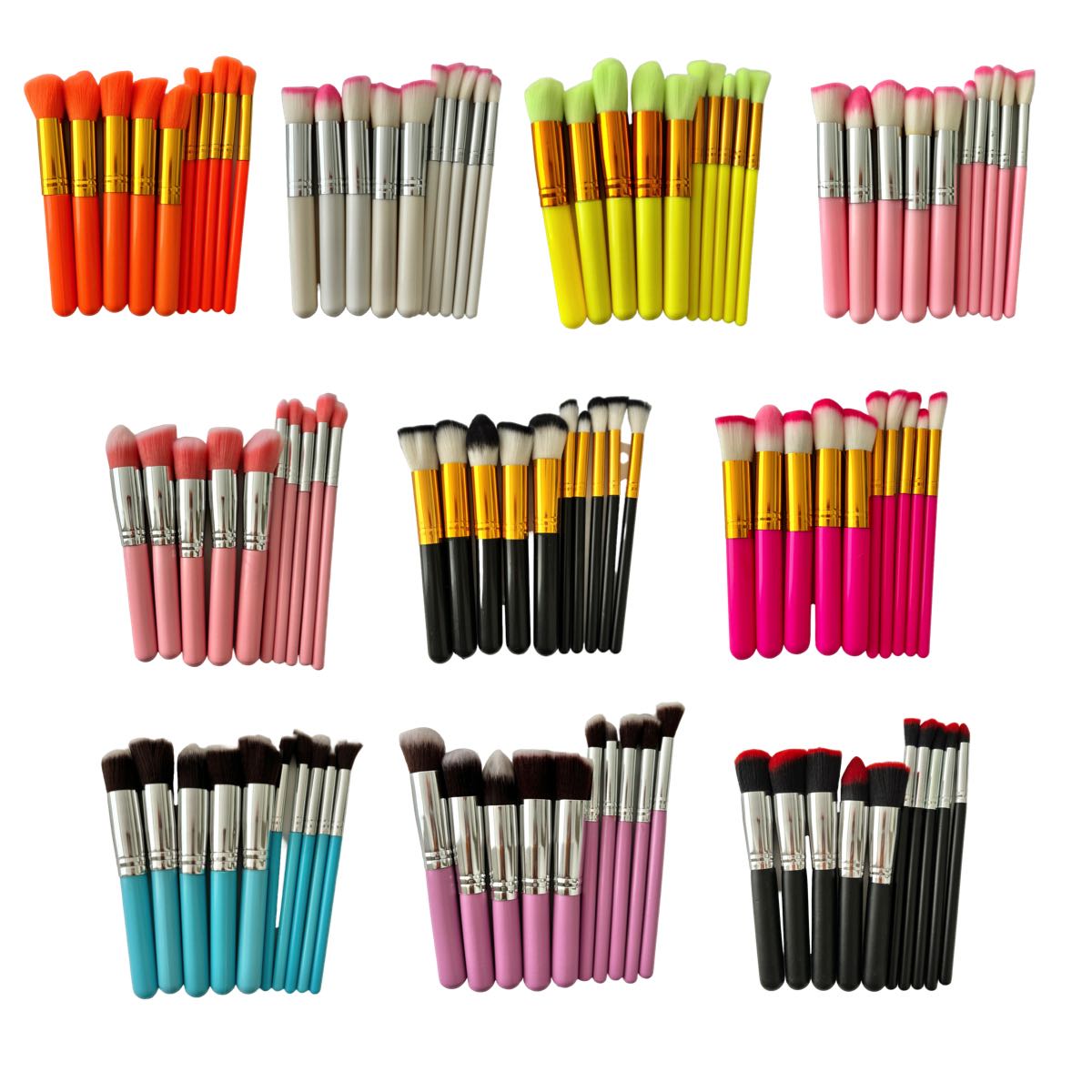Set De 10 Brochas pinceles De Maquillaje Kabuki Colores.