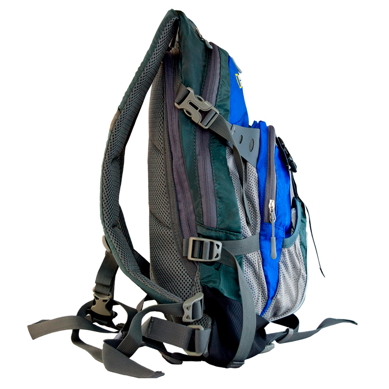 Mochila de hidratación Nat Geo, Yakima 12 L con silbato negro S.O.S., HNG1121, azul con gris.