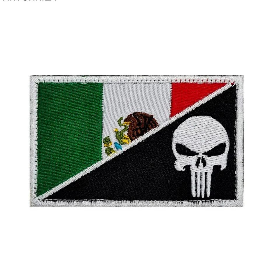 Parche craneo insignia México bandera nacional bordado velcro brazalete mochila tela bricolaje.