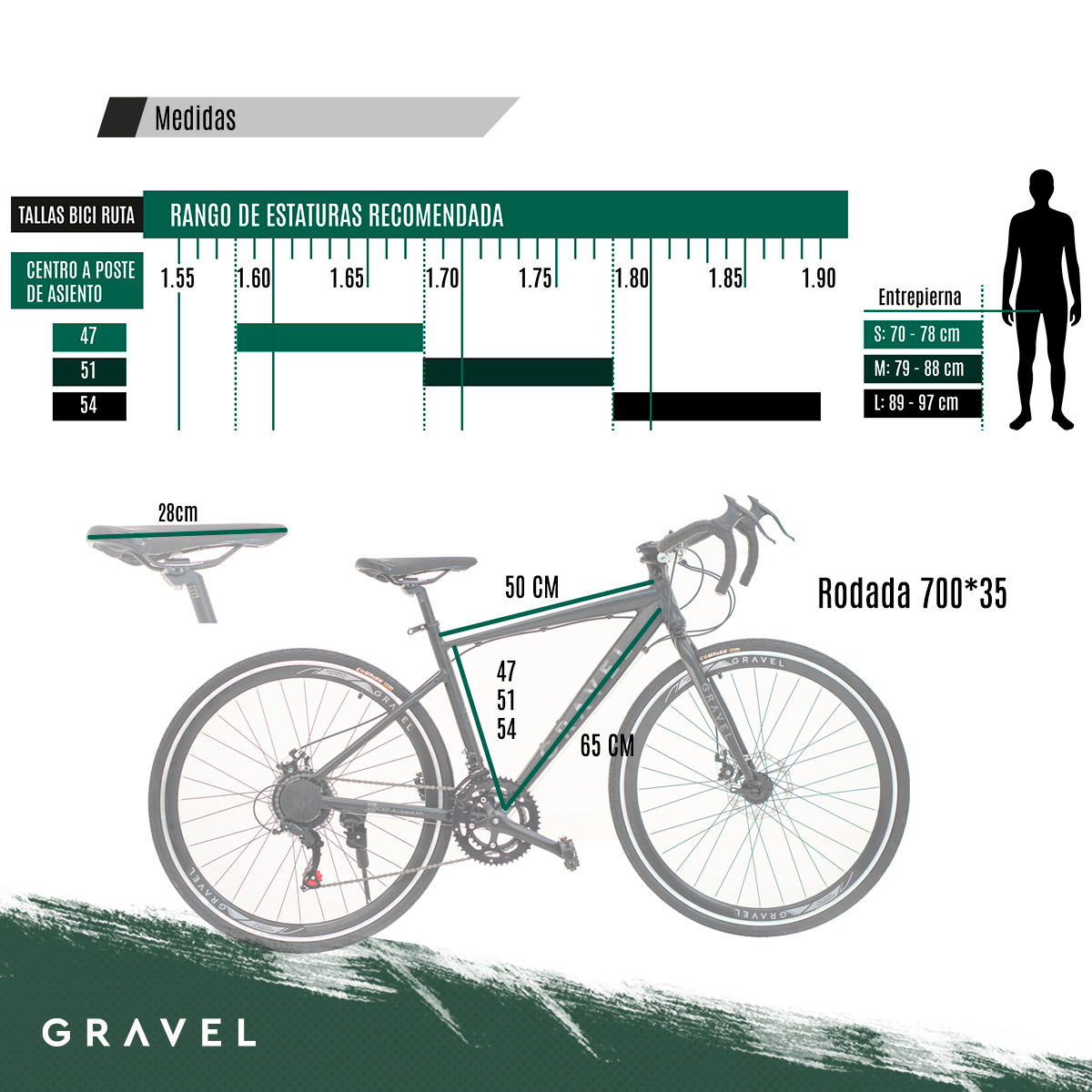 Bicicleta De Ruta Gravel Asphalt R700  Color Negro mate Tamaño del cuadro 54 cm.