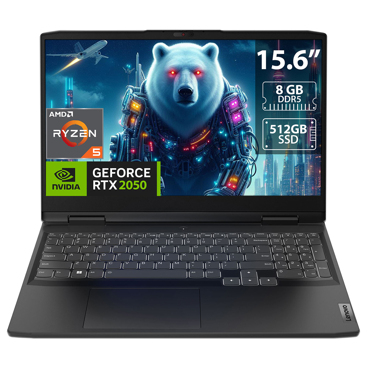Laptop Gamer Lenovo IdeaPad Gaming 3 15ARH7: AMD Ryzen 5 7535HS (hasta 4.55 GHz), Memoria de 8GB DDR5, SSD de 512GB, Pantalla de 15.6", GeForce RTX 2050, Windows 11 Home. Teclado versión en inglés..