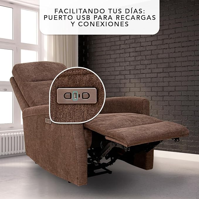 Sillón Reclinable Eléctrico Bonny de Tela Color Café