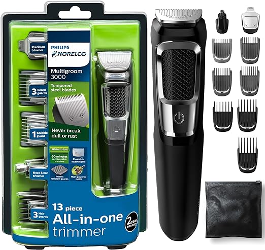 A  Maquina para cortar cabello- todo en uno serie 3000, kit de aseo para hombre, 13 piezas, para barba, cara, nariz y oreja, recortadora de pelo y cortapelos sin necesidad de aceite de cuchilla, MG3750/60.