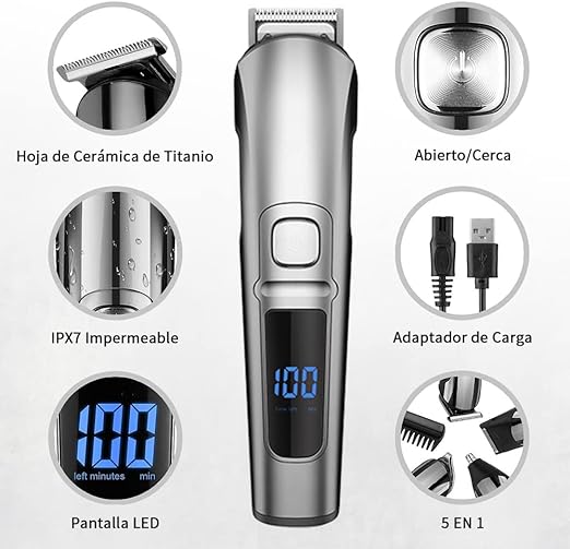 A VOICEPTT Afeitadora Electrica y Barbero Eléctrico, 16 en 1 kit de rasurado para hombre, Máquina para Cortar Cabello de Barba/Nariz/Pelo/Cara/Cuerpo, USB Carga Rápida.