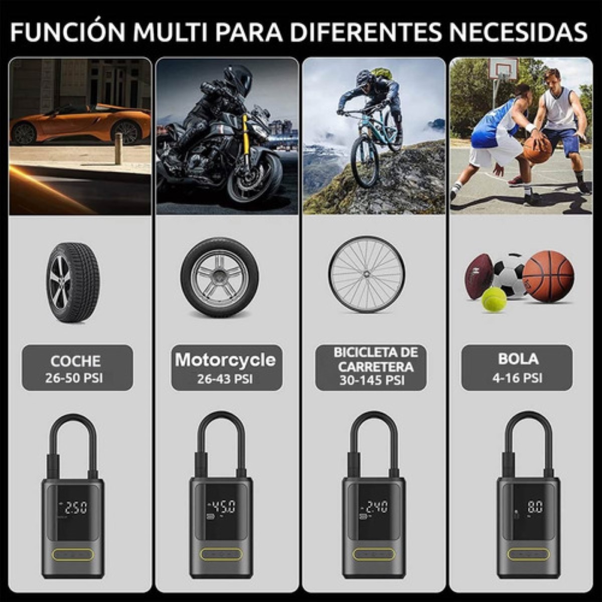 "Compresor De Aire Portatil 80w Inflador De Llantas Bomba negro "