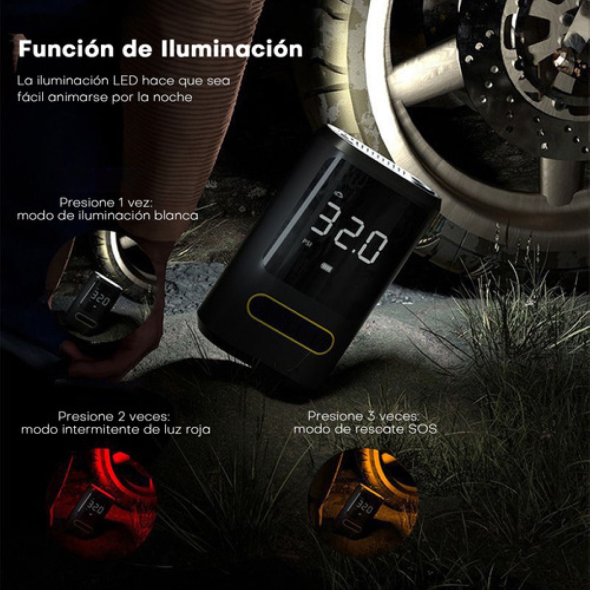 "Compresor De Aire Portatil 80w Inflador De Llantas Bomba negro "
