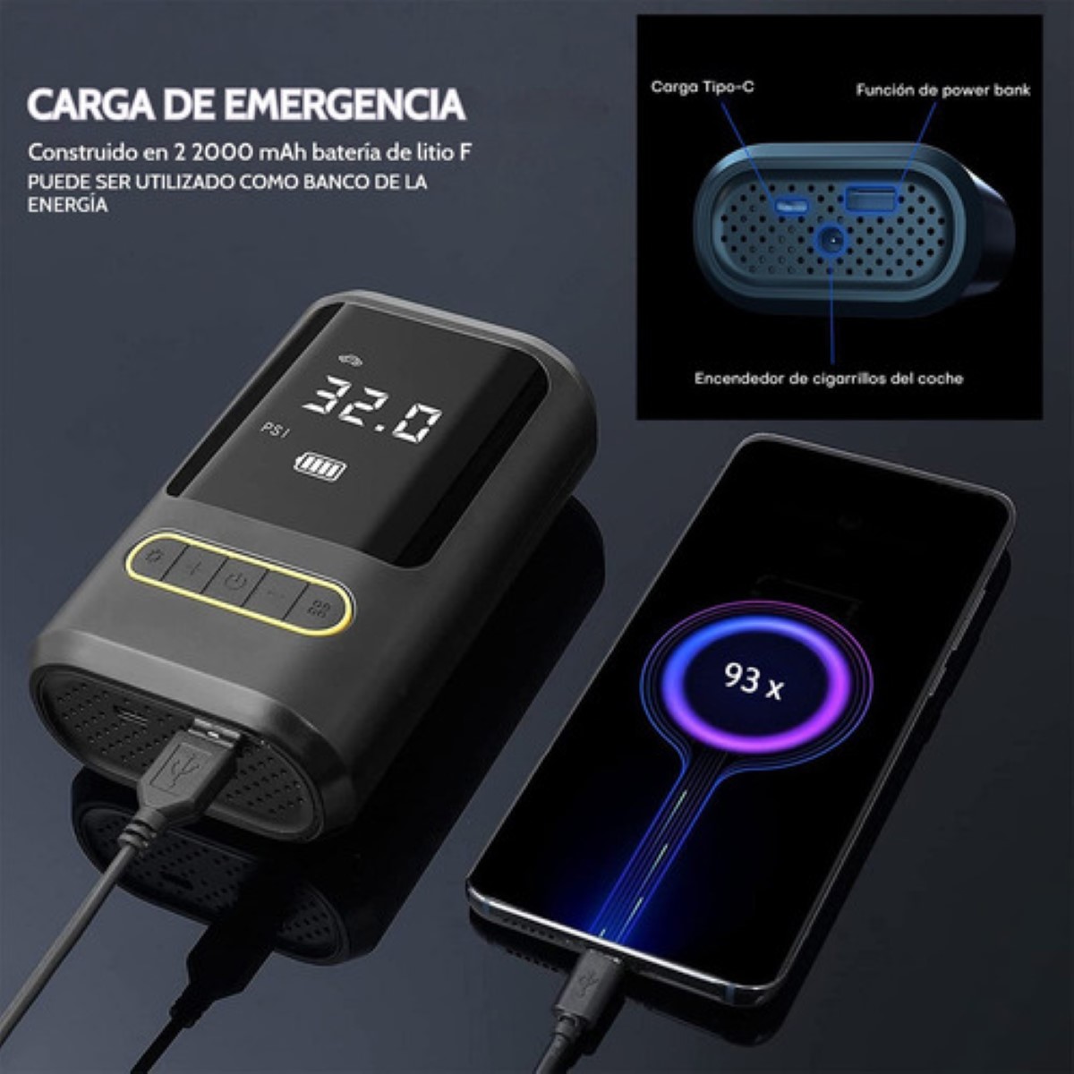 "Compresor De Aire Portatil 80w Inflador De Llantas Bomba negro "