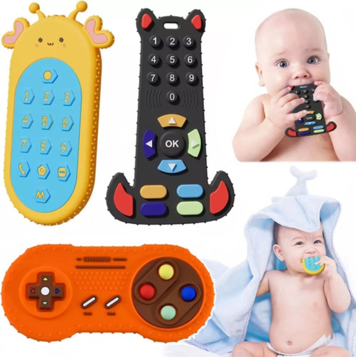 "3pcs Mordedor De Silicona Para Bebé Forma De Control Remoto ".