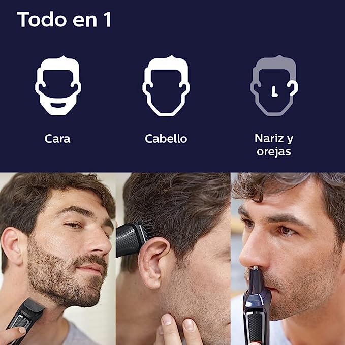 A Philips Multigroom Series 3000, Recortador todo en uno, 11 longitudes, MG3730/15, para cara, cabello y nariz.