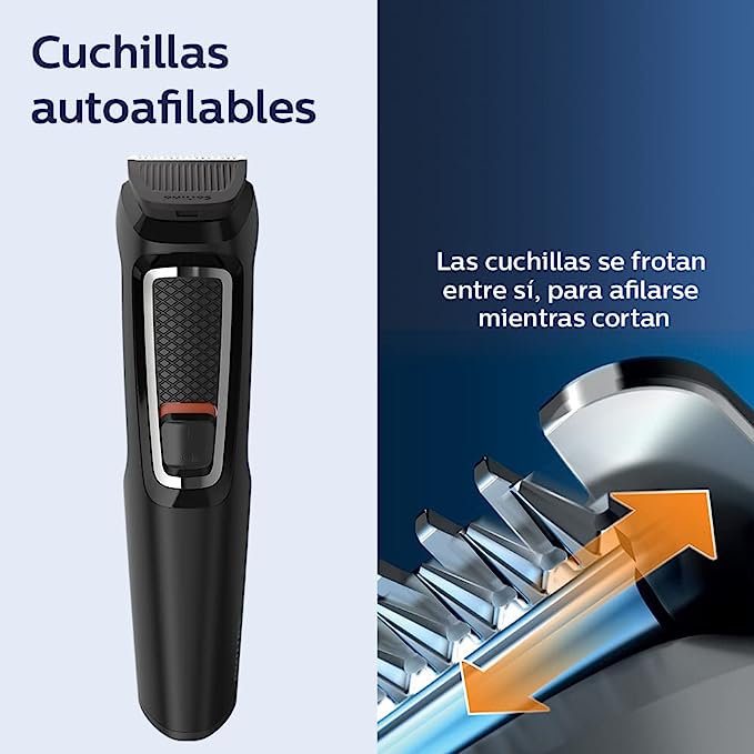 A Philips Multigroom Series 3000, Recortador todo en uno, 11 longitudes, MG3730/15, para cara, cabello y nariz.