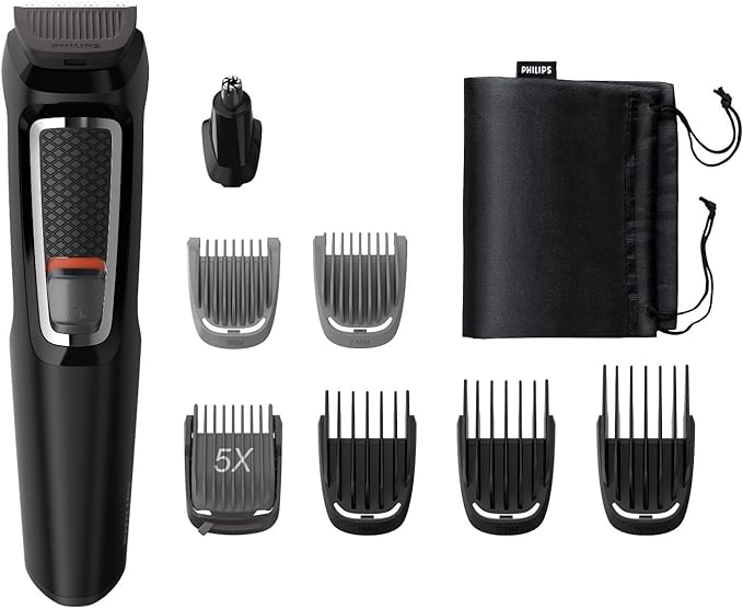 A Philips Multigroom Series 3000, Recortador todo en uno, 11 longitudes, MG3730/15, para cara, cabello y nariz.