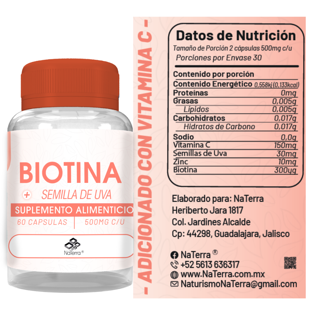 Biotina + Semilla de Uva 60 caps.