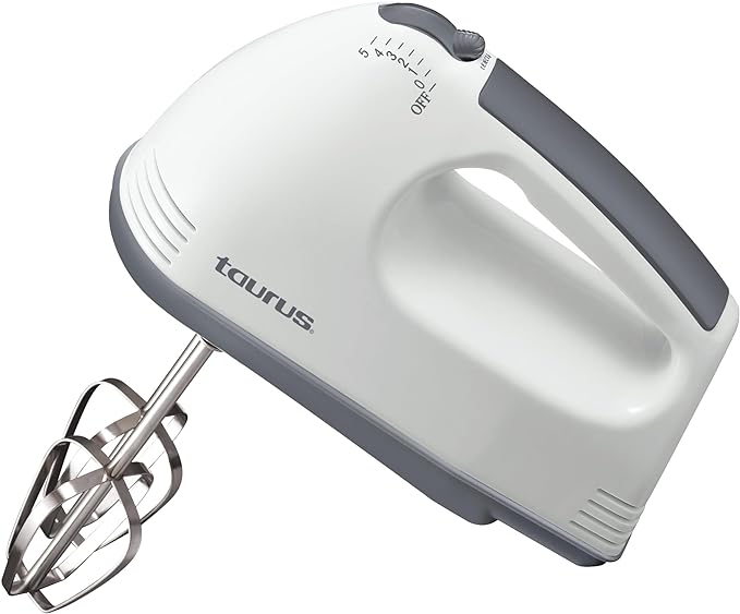 A TAURUS MX-100 MIRAGE Batidora Manual, 5 Velocidades, Batidores y Amasadores Incluidos, Práctica y Versátil, 100 W de potencia, Sistema de seguridad,color gris.