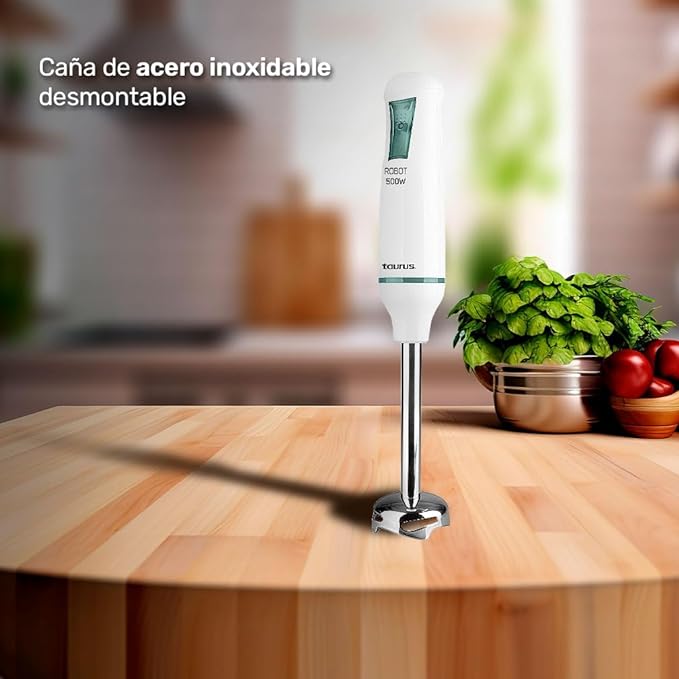 A TAURUS ROBOT 500 INOX Batidora de Inmersión 500 W | Acero Inoxidable | Caña Desmontable | Turbo Rotation System | Control Pulso | Diseño Ergonómico y Anti Salpicaduras.