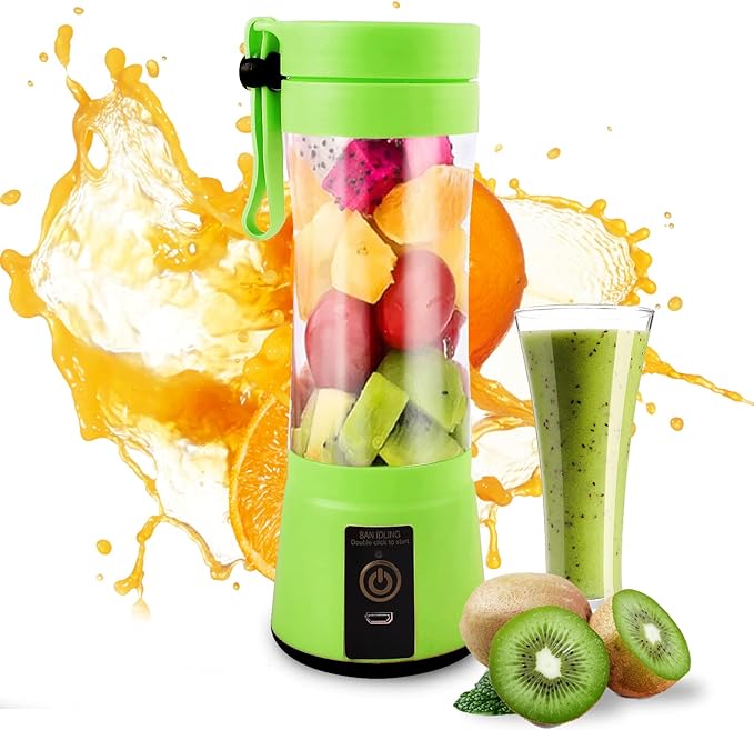 A Licuadora portatil Licuadora USB Recargable Licuadora Portatil Para Papillas Malteadas Frutas Y Verduras 6 3D Aspas 380 ML Green