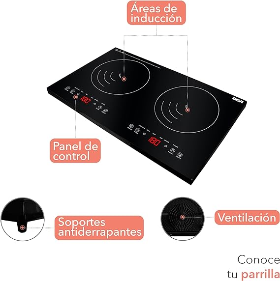 RCA Parrilla de Inducción de Cristal Templado (2 Quemadores) RC-12A4.
