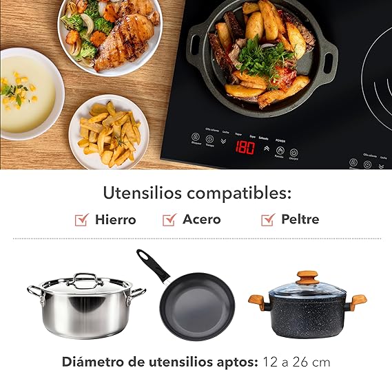 RCA Parrilla de Inducción de Cristal Templado (2 Quemadores) RC-12A4.