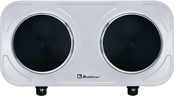 Koblenz Parrilla eléctrica Koblenz de Quemadores Dobles de Disco de Hierro para una Mayor Distribución de Calor, Termostato de Seguridad, 5 Niveles de Calentamiento, Indicador Luminoso (PEKM-2000 HG).