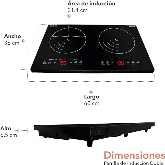RCA Parrilla de Inducción de Cristal Templado (2 Quemadores) RC-12A4.