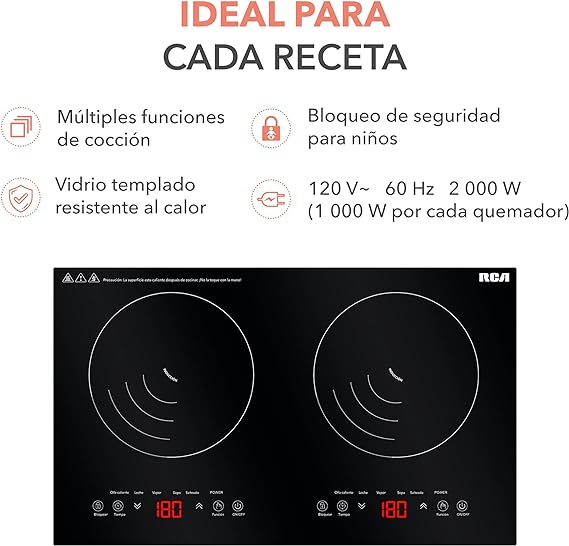 RCA Parrilla de Inducción de Cristal Templado (2 Quemadores) RC-12A4.