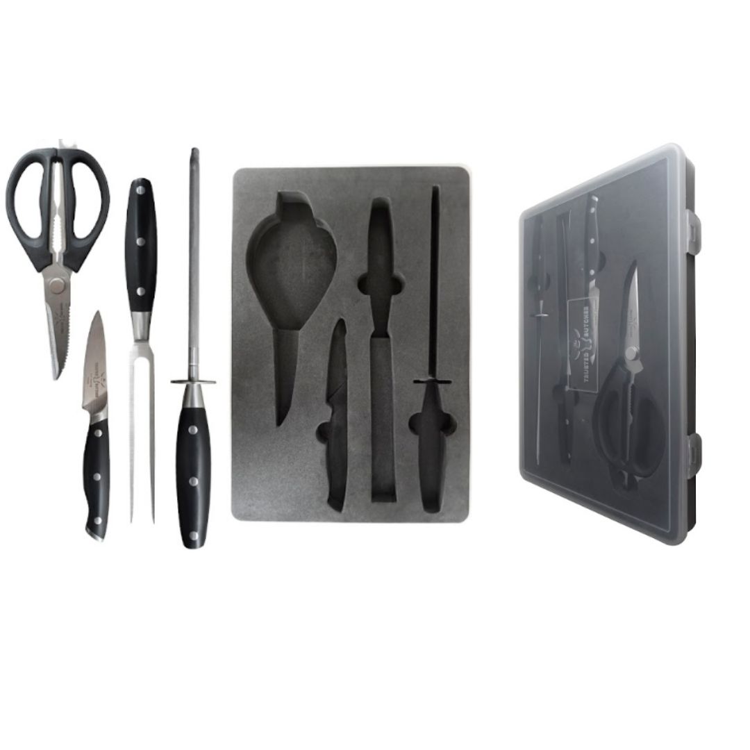 JUEGO DE SARTEN+ CUCHILLOS  Acero Inoxidable con estuche Trustedbutcher/Copper Chef Titan