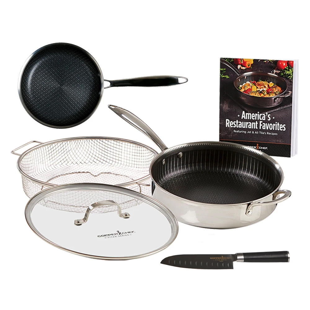 JUEGO DE SARTEN+ CUCHILLOS  Acero Inoxidable con estuche Trustedbutcher/Copper Chef Titan