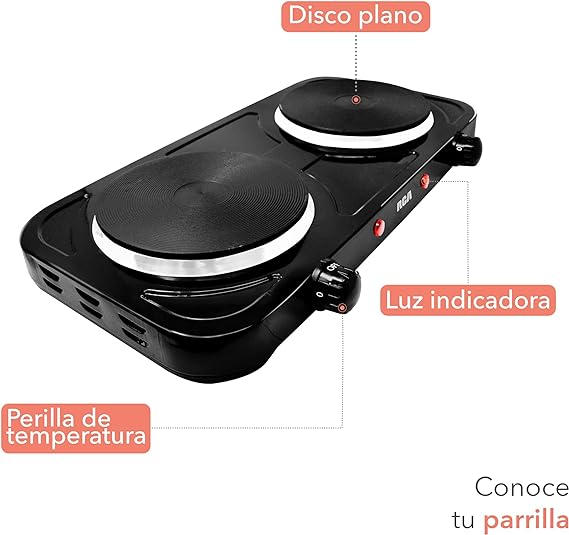 RCA Parrilla Eléctrica Plancha de Doble Disco Plano RC2000N.