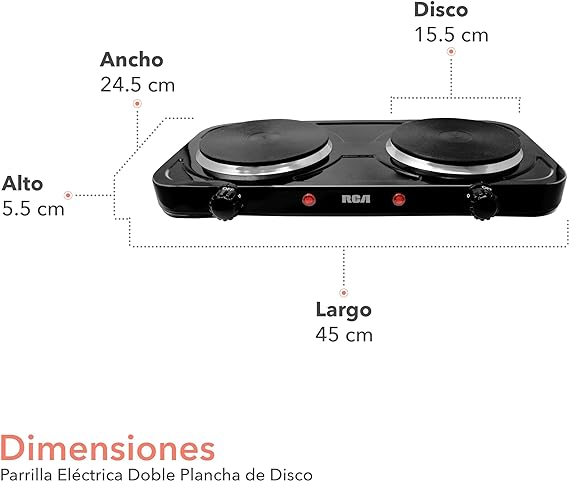 RCA Parrilla Eléctrica Plancha de Doble Disco Plano RC2000N.