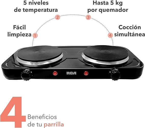 RCA Parrilla Eléctrica Plancha de Doble Disco Plano RC2000N.