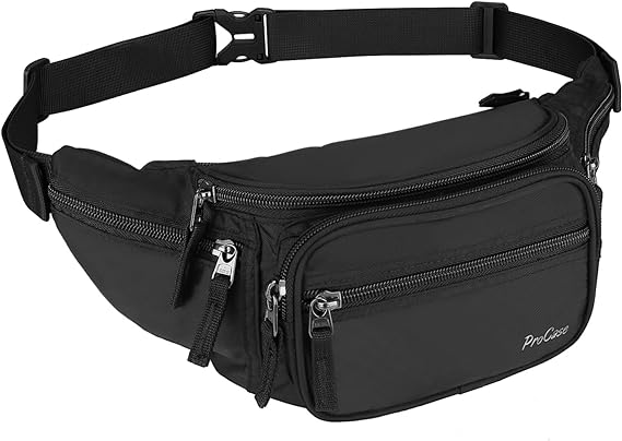 Procase Cangurera para Hombre Mujer, Bolso Deportivo de Cintura al Aire Libre con Cinturón Regulable y Hebilla Rápida para Viaje Senderismo Correr Entrenamiento (Negro).