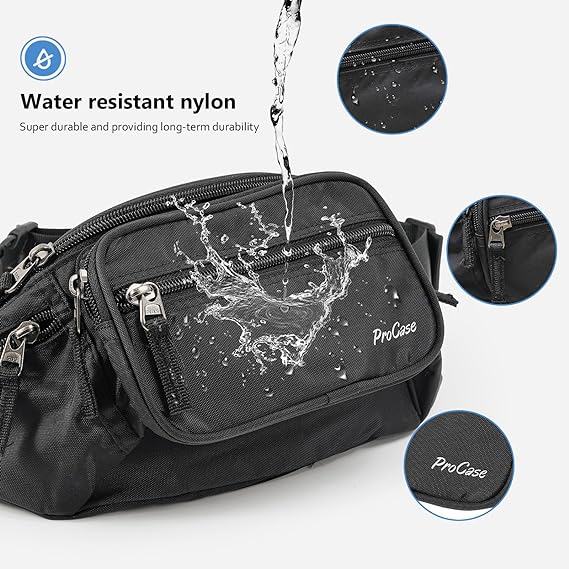 Procase Cangurera para Hombre Mujer, Bolso Deportivo de Cintura al Aire Libre con Cinturón Regulable y Hebilla Rápida para Viaje Senderismo Correr Entrenamiento (Negro).