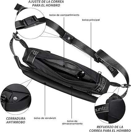 Riñonera Hombre YB00047, ARCTIC HUNTER AH Bandolera Cruzada Impermeable, Bolso de Pecho Antirrobo con Cremallera para Viaje, Senderismo, Ocio y Actividades al Aire Libre para Mujeres y Hombres (Negro).