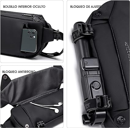 Riñonera Hombre YB00047, ARCTIC HUNTER AH Bandolera Cruzada Impermeable, Bolso de Pecho Antirrobo con Cremallera para Viaje, Senderismo, Ocio y Actividades al Aire Libre para Mujeres y Hombres (Negro).
