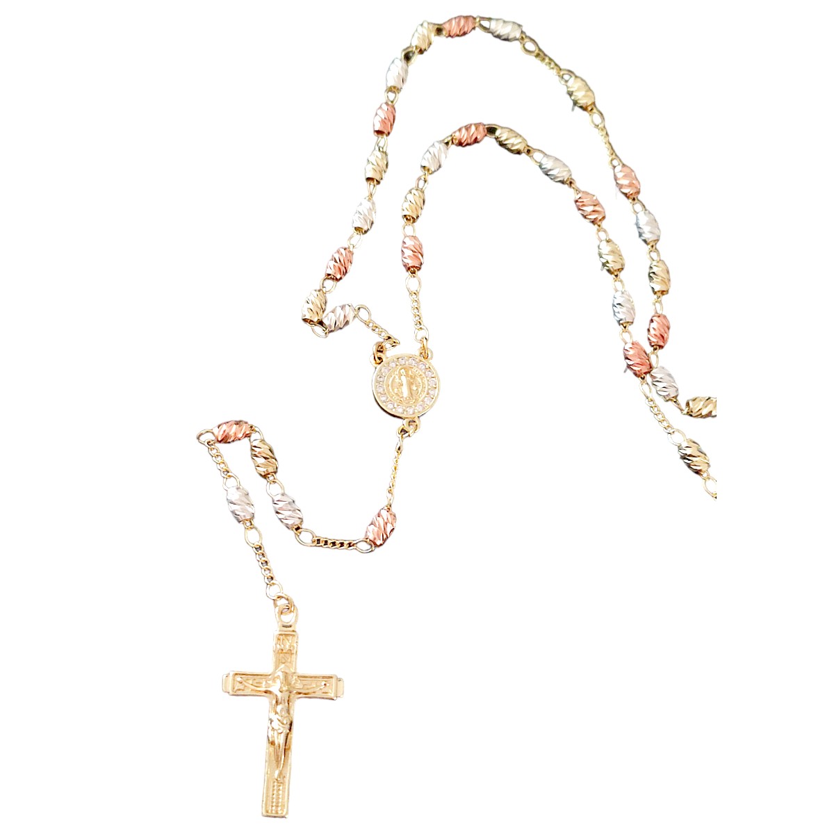 Rosario Catolico, oro laminado 18k, San benito, cruz de jesus.