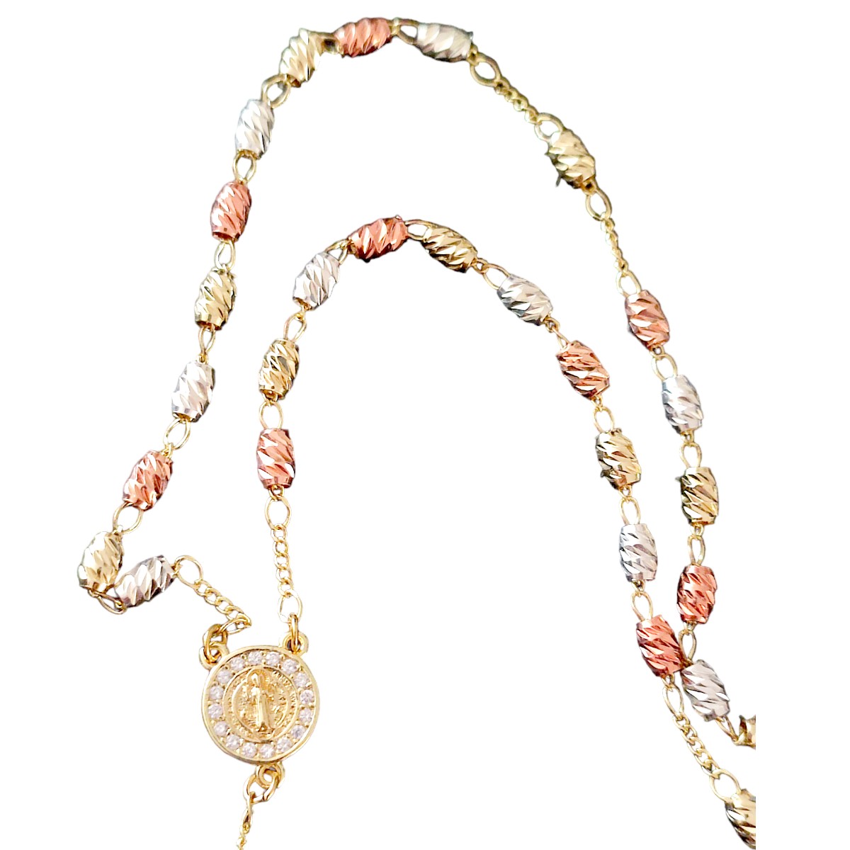 Rosario Catolico, oro laminado 18k, San benito, cruz de jesus.