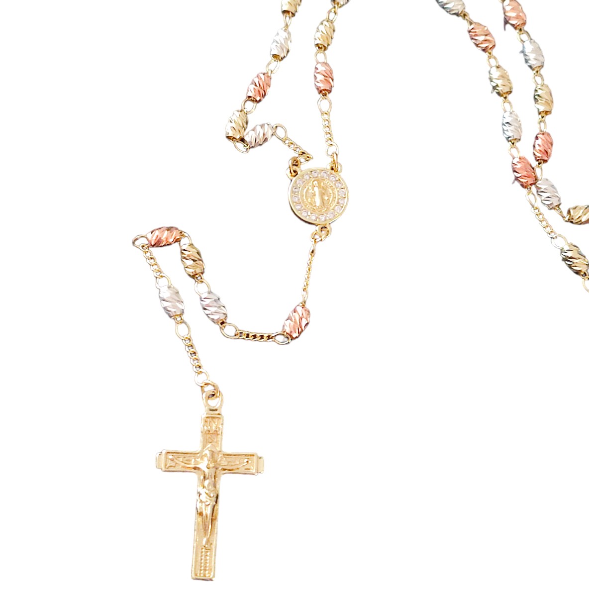Rosario Catolico, oro laminado 18k, San benito, cruz de jesus.