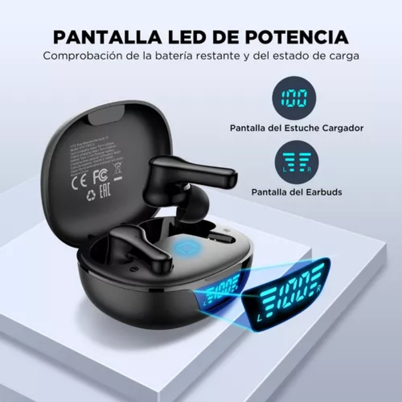 Audífonos in-ear gamer inalámbricos HTC TWS12 negro con luz LED