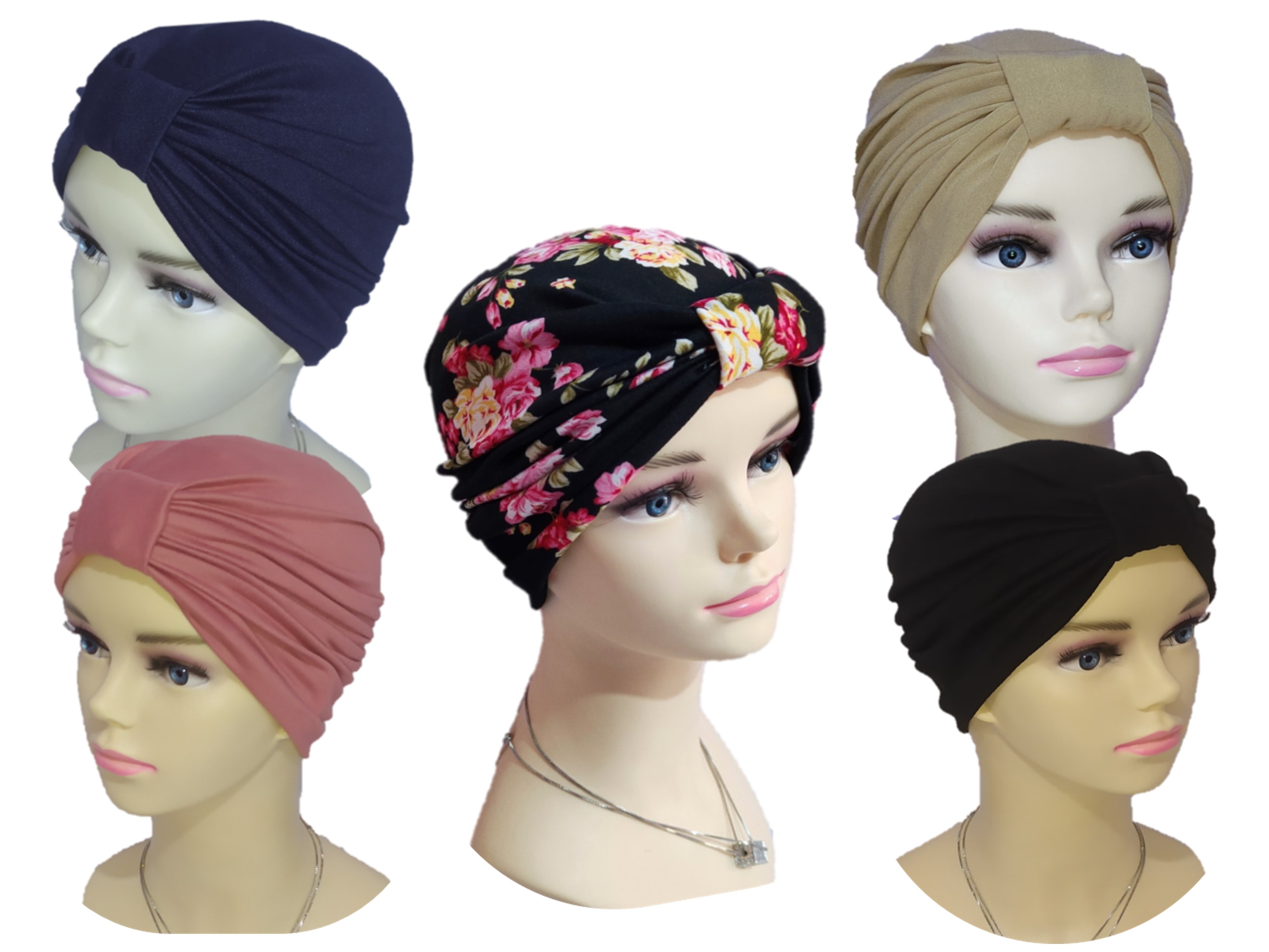Turbantes para mujer - Turbante de pelo de tamaño universal-Turbante Gorro anudado para mujer- Diseño cómodo, fresco y elegante, uso diario (5 pzas).