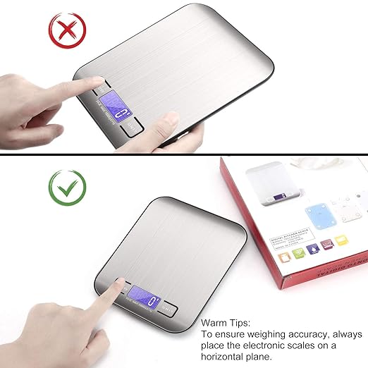 A TBONEEY Báscula Cocina Digital USB Recargable, Bascula Precision Cocina 10kg/1g Peso de Cocina Digital, Balanza de Alimentos Acero Inoxidable con Pantalla LCD, Función de Tara (Baterias Incluidas).