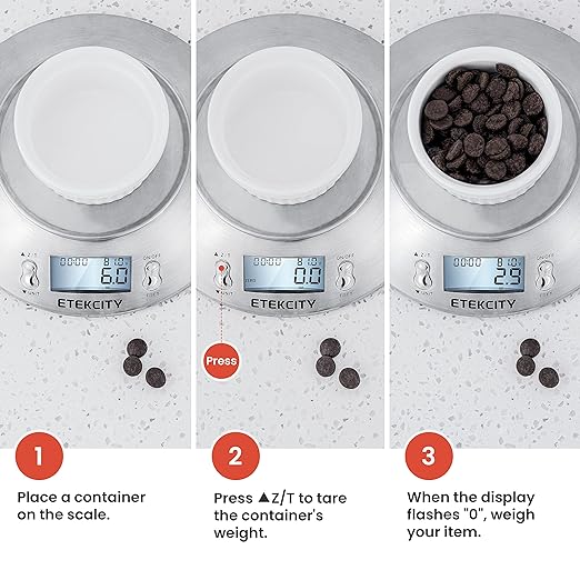 A Etekcity Báscula Digital para Cocina con Bol Removible, 5 kg / 11 lbs, Balanza de Cocina de Acero Inoxidable, Temporizador y Sensor de Temperatura, Pantalla LCD, EK4150.