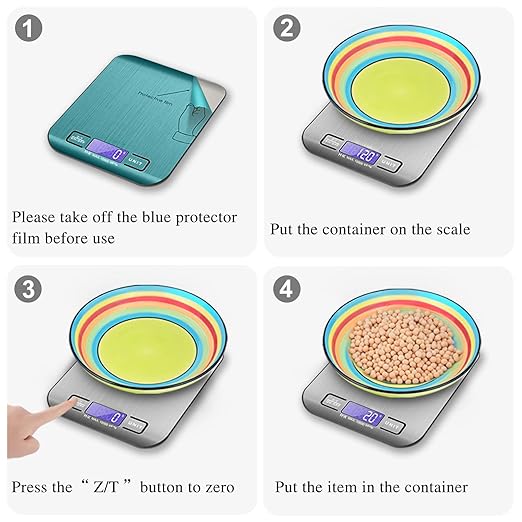 A TBONEEY Báscula Cocina Digital USB Recargable, Bascula Precision Cocina 10kg/1g Peso de Cocina Digital, Balanza de Alimentos Acero Inoxidable con Pantalla LCD, Función de Tara (Baterias Incluidas).