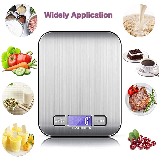 A TBONEEY Báscula Cocina Digital USB Recargable, Bascula Precision Cocina 10kg/1g Peso de Cocina Digital, Balanza de Alimentos Acero Inoxidable con Pantalla LCD, Función de Tara (Baterias Incluidas).