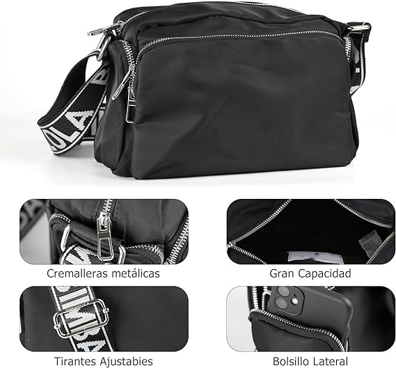 A Bolso Crossbody Mujer, Impermeables Bolsa para Mujer Correas Ajustables de Viaje con Múltiples Bolsillos Lona Bolsa de Hombro Gran Capacidad Bolso de Moda Emparejamiento Diario.